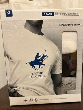 Pacific Polo Club XL 3 Pack Men’s Crew Neck T-Shirts w/Logo Graphic 100% Cotton